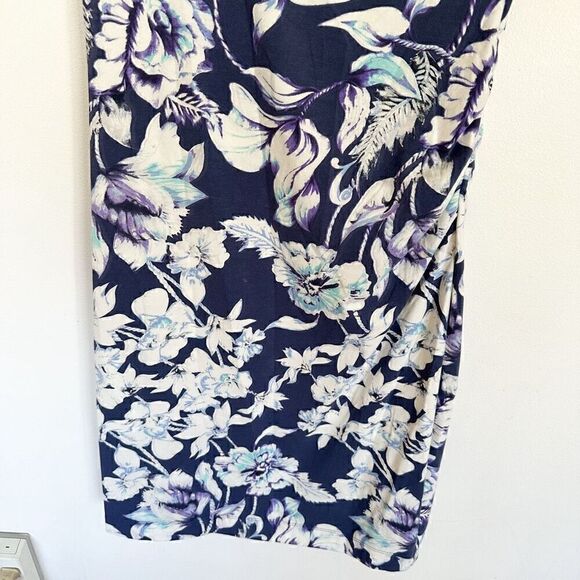 Soft Surroundings Shapely Anywhere Faux Wrap Dress Blue Floral Ruching - Picture 6 of 9